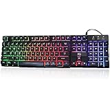 Rii RK100+ マルチカラー レインボー LED バックライト 大型 USB 有線 機械感 マルチメディア PC ゲームキーボード 仕事用 プライマーゲーム オフィスデバイス (RK100+ 新)