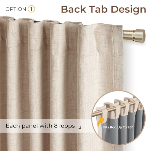 INOVADAY 100% Blackout Curtains 102 Inches Length 2 Panels Set, Back Tab/Rod Pocket Linen Black Out Curtains for Bedroom, Thermal Insulated Window Drapes - Oatmeal, W50 X L102