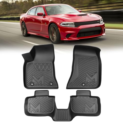 TPE Automotive Floor Mats & Cargo Liner for 2011-2023 Dodge Charger & Chrysler 300 (RWD) Rear-Wheel Drive ONLY All Weather Cover Protection Waterproof Black Floor Liner Front & Rear Row Full Set