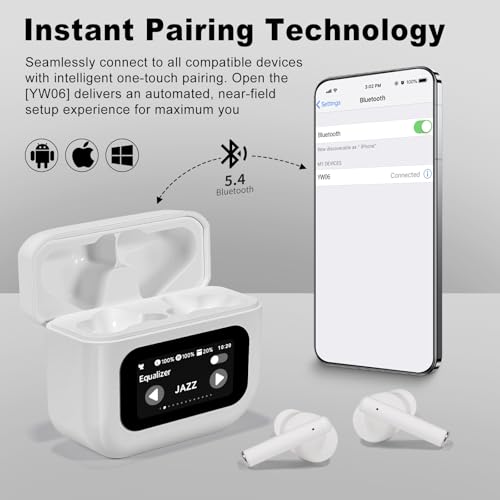 Image of Wireless Earbuds, Bluetooth 5.4 Ear Buds with Touch Screen, ANC /ENC Noise Cancelling Earbuds with Charging Case, IPX7 Waterproof, 6 EQ Modes, 40H Playtime Stereo Sound Earphones for iOS Android(White)