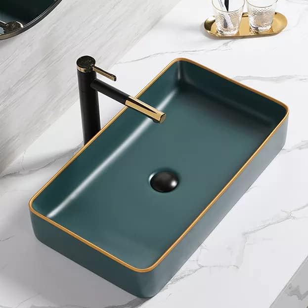 B Backline Ceramic Table Top Wash Basin Over Counter Vessel Sink Wash Basin For Bathroom & Living Room 24 X 14 X 4 Inches (Green Gold Matt) (B0CJJ4W26Z) Amazon Price History, Amazon Price Tracker