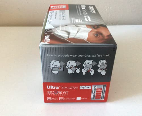 crosstex cr-gcfcxsf ultra sensitive fogfree earloop mask white pack of 40