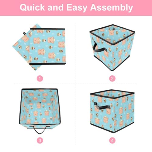 Panier de rangement pour jouets cube pliable motif cochon rigolo - 6