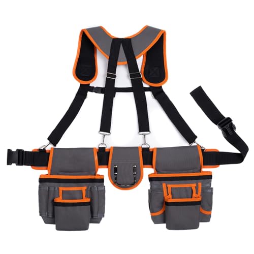 Cinturón de herramientas de carpintero, cinturón utilitario, bolsas de trabajo ajustables con tirantes y soporte de cintura de 19 bolsillos para carpintero, proyectos de mejora del hogar, reparación