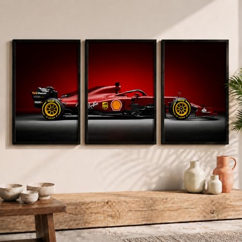 Image of HOMESY Sports Car Framed Posters Gift Items for Boys Room | Wall Decoration for Bedroom Living Room Office Gaming Room Decor | F1 Car Poster with Frame for Wall Decor Set Of 3 Size (13x17 inch, BLACK)