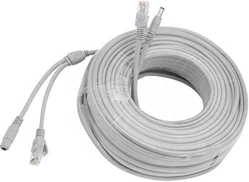 25M/80FT Ethernet CCTV Cable, Cat 5 RJ45 + 2.1x5.5mm DC Power Cord, for CCTV Security Camera Surveillance System IP Camera NVR System Grey - (1Pcs)