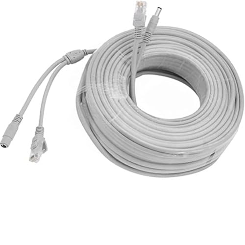priaolker 25M/80FT Ethernet CCTV Cable, Cat 5 RJ45 + 2.1x5.5mm DC Power Cord, for CCTV Security Camera Surveillance System IP Camera NVR System Grey - (1Pcs)