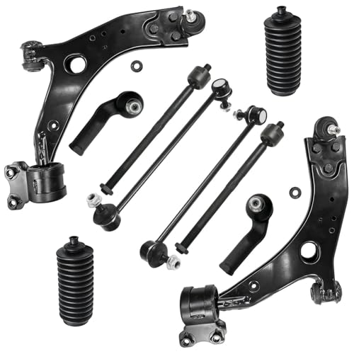 Image of Detroit Axle - 10pc Front End Kit for 08-13 Volvo C30, 06-13 C70, 06-11 V50 S40, 2 Lower Control Arms w /Ball Joint 2 Boots 4 Tie Rods 2 Sway Bars 2006 2007 2008 2009 2010 2011 2012 2013 Replacement