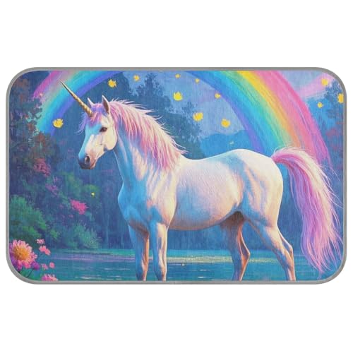EtherSpher Cartoon Cute White Rainbow Unicorns Summer Cooling for Cats Self Cooling cat Blankets for Indoor Cats for Bunny Outside cat Foldable tapete refrescante para mascotas M
