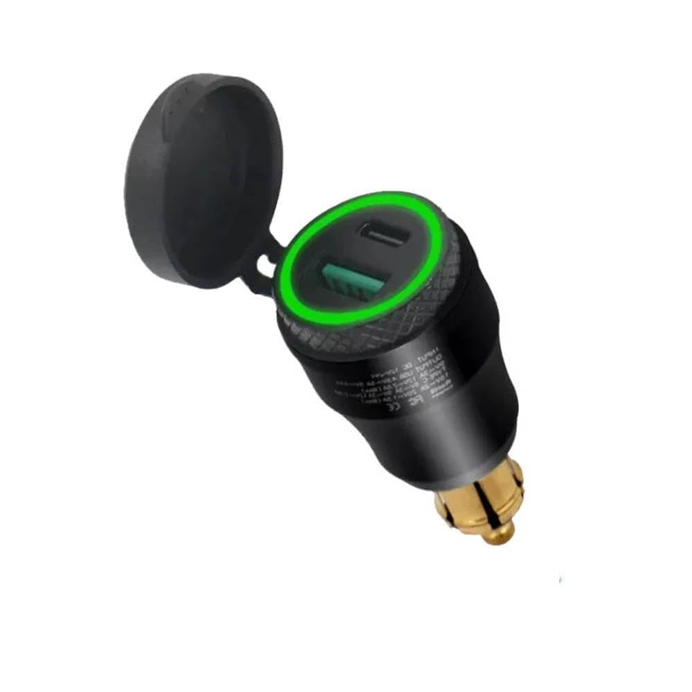 Motorcycle USB Power Adapter DIN Socket Plug Compatible with R1250GS R1200GS R1200RT F800GS F850GS F900R and Tiger 900 1200 Models Quick Charge Accessory(USB-Type C-GR Light)