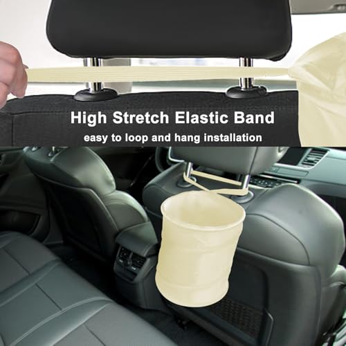 Image of Car Trash Can, 2 Packs Mini Car Garbage Can, Collapsible Trash Bin | Pop-Up Trash Can for Car Front Back Seat, Portable Car Trash Bag Hanging for Vehicle SUV Rv Truck Accessories Interior, Beige