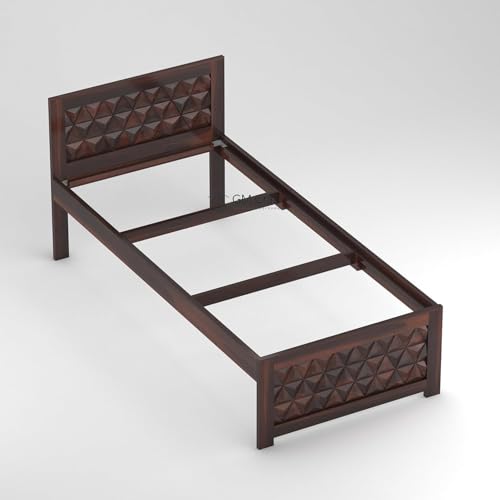 Image of Solid Sheesham Wood Bed 6.5X3 ft Single Bed Without Storage for Bedroom - Single Cot Wooden BedSingle Size for Living Room Guest Room - 12 Month Warranty (Roman Walnut)