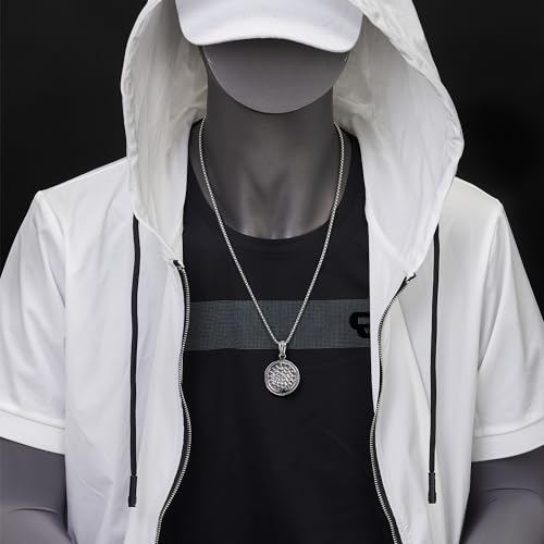 Acier inoxydable pointillés cercle pendentif marteau texturées avec collier chaîne blé 75cm - 2