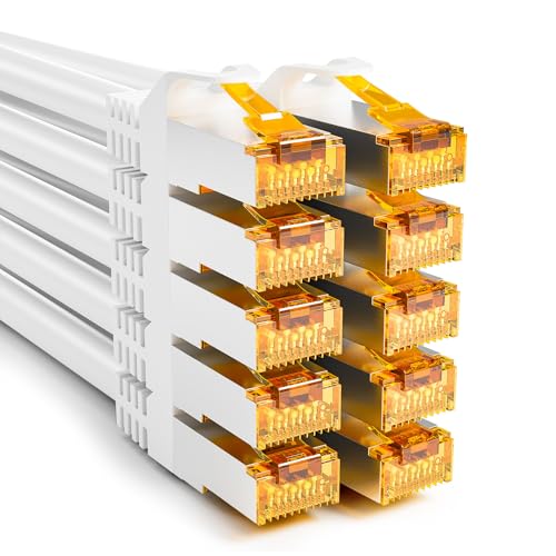 iwillink 10x 0,25M Patchkabel CAT 7, Lan Kabel CAT 7 Kurz(10Gbps, S/FTP PIMF Schirmung, Kupfer), Kompatibel mit CAT7 CAT6a CAT6 Patchpanel/DSL Switch/Router/Modem - Wei&szlig;