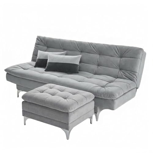 Image of FURNY Eagel 3 Seater Fabric Sofa Cum Bed with 2 Cushions (Light Grey) with Velvet Fabric | Durable with Comfort | Perfect for Living Room, Bedrooms, Offices