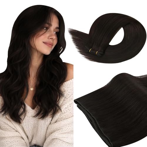 Image of Ugeat Weft Hair Extensions Human Hair, Sew in Extensions Real Human Hair Darkest Brown, Hair Extensions Weft 18 Inch 100g, Medium Length