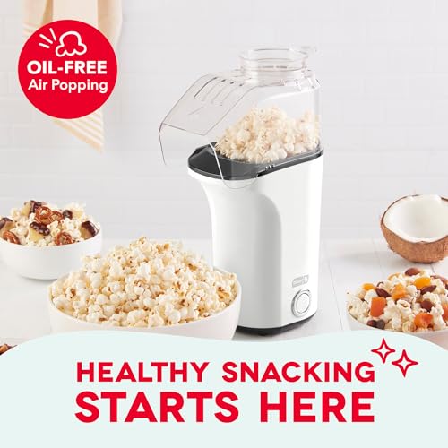 Dash Fresh Pop Popcorn Maker - Oil-Free, Air Popcorn Popper - With Measuring Cup & Recipe Guide - Perfect for Movie Nights - 16 Cups, White