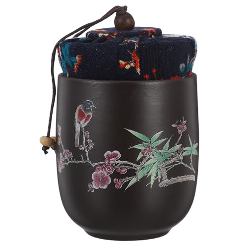 TOYANDONA Recipiente de cerámica para té de 160 ml: recipiente vintage para almacenar alimentos y especias con tapa hermética de madera para granos de café, y frutos secos.