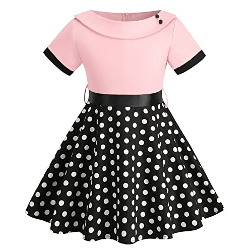 Kids Audrey Vintage 50s Dress for Girls 1950s Polka Dot Dress for Girls Patchwork 50's Style Dresses Short Party Swing Dress
