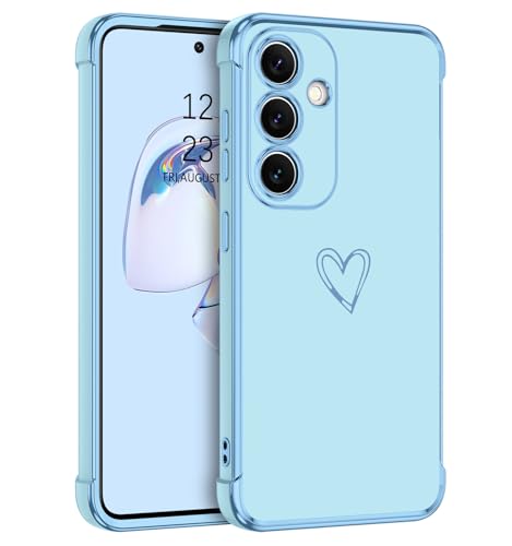 Image of GUAGUA Compatible with Samsung Galaxy S24 Plus Case 6.7 Inch Slim Soft TPU Cover with Cute Heart Pattern for Women Girls Men Luxury Electroplated Shockproof Protective Case for Samsung S24+, Blue