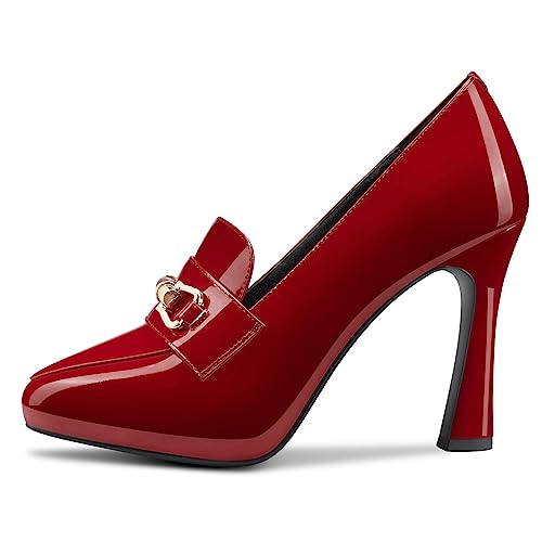 TNYNFBEB Womens Chunky Block High Heel Close Pointed Toe Pumps Slip-on Metal Chain Prom Basic Classic 3.9 Inches Heels2