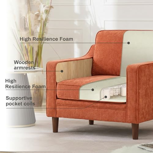 Image of Kingfun Accent Chair Set of 2, Living Room Chairs, Mid Century Reading Armchair, Chenille with Solid Wood Foot, Upholstered Modern Decor for Bedroom, Apartment