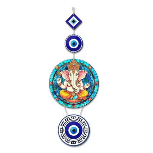 Image of Camin Lord Ganesha Wooden Wall Hanging - Indian Home Decor, Wooden Ganesh Ji Artwork for Wall Decoration, Perfect for Diwali or Housewarming Gift Evil Eye Protection- 18 X 6.5 inch (Ganesh Ji Wall Hanging, Multi-colour, Standard)