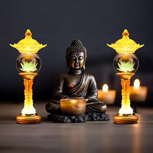 Image of Lotus Lamp Color Changing Touch Dimmable Yoga Meditation Decor Gift (11in) | Soft Glow;Alloy Glass;Multi-scene Decor;Fine Craft;Zen Symbol