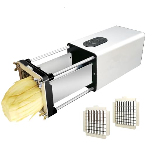 Vilom 電動ポテトカッター 業務用 フライドポテトメーカー 2種ブレード付き 1/2・3/8インチ ステンレス製 野菜カッター ジャガイモ 玉ねぎ きゅうり リンゴ対応 時短調理 多機能フードスライサー (シルバー)