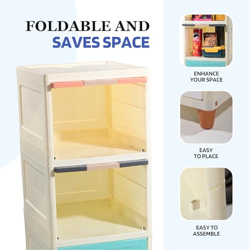 Image of Kuber Industries 4 Units Cupboard for Storage Organizer | Foldable Wardrobe Rack for Clothes, Books & Toys | Stackable Kitchen Cabinet for Home | Bedroom & Kids Living Room | Multicolor