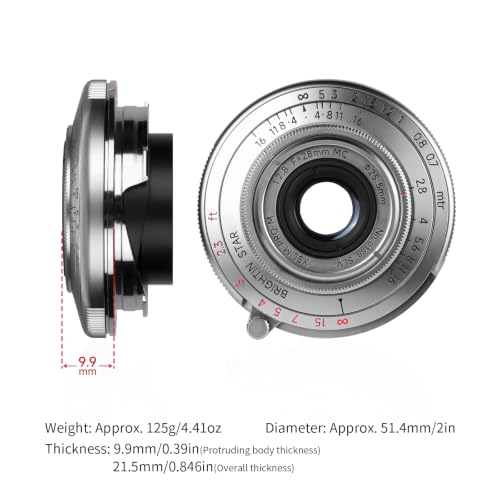 Image of Brightin Star 28mm F2.8 Full Frame Manual Focus Lens for Leica-M Mount,Camera Lens Compatible with M2 M3 M4 M5 M6 M7 M8 M9 M9P M10 M262 M240 M240P M10P M10M(Silver)