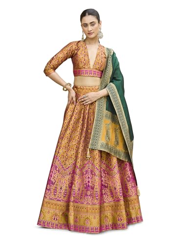 Image of PURVAJA Women's Kanjiwaram Semi-Stitched Lehenga choli