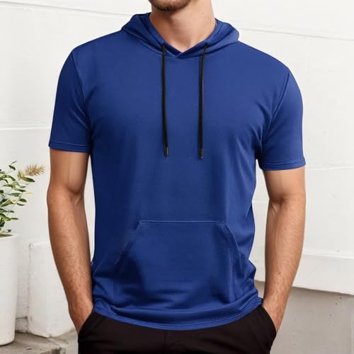 Short Sleeve Hoodies for Men Cotton Hooded T Shirts Lightweight Sweatshirt Thin Hoodie Gym Shirt2
