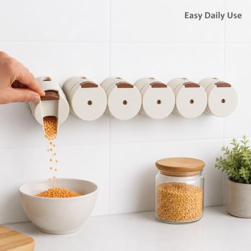 Image of Wall Mounted Magnetic Push-Button Spice Jar Set, Pack of 6 Kitchen Storage Containers with Adhesive Strip and Labels, Space-Saving Masala Organizer for Easy Access
