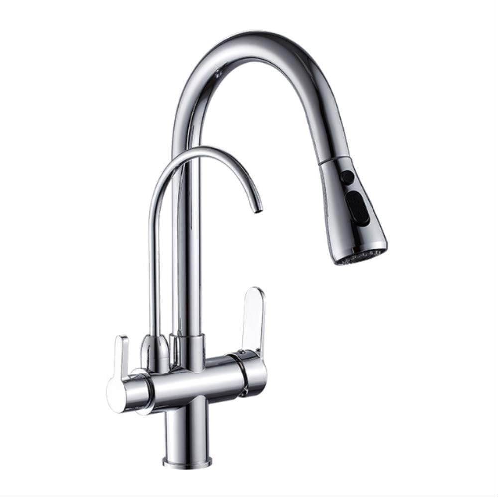 Xazlbiw Pull Out Chrome Deck Mounted Black Kitchen Faucets Pull Out Hot Cold Water Filter Tap For Three Ways Sink Mixer Faucet Chrome