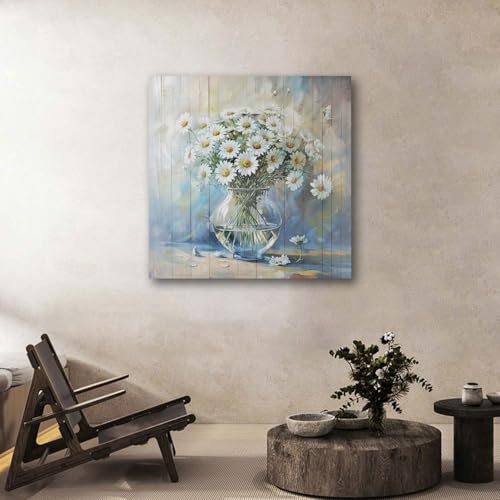 Ardemy Flower Canvas Wall Art Daisy Floral Wall Picture Framed for Bedroom Wall Decor Living Room Kitchen Home Office Bathroom14 x14 14"L x 14"W White daisy