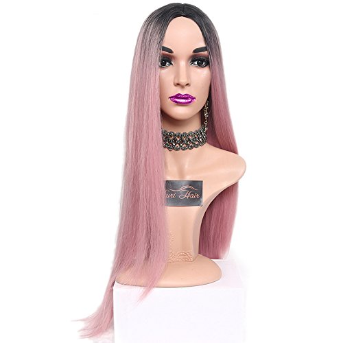 Women Girls Long Straight Ombre Pink Heat Resistant Synthetic Two Tone Wigs
