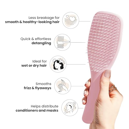 Image of Lyrovo Ultimate Hair Brush Comb for Women for Wet & Dry Hair Eliminates Knots & Reduces Breakage for All Hair Types (Pink)