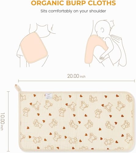 Premium Cotton Muslin Burp Cloths for Baby - Ultra Soft Washcloths, Large 20 x 10 Inch, 6 Thicken Absorbent Layers - Newborn Burping Rags and Face Towels (6 Pack) - Image 3