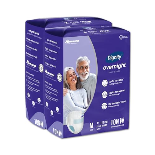 Image of DIGNITY Overnight Tape Style Adult Diapers - M (20 Pieces) With Wetness Indicator and Leakage Protection Upto 12-16 Hrs.