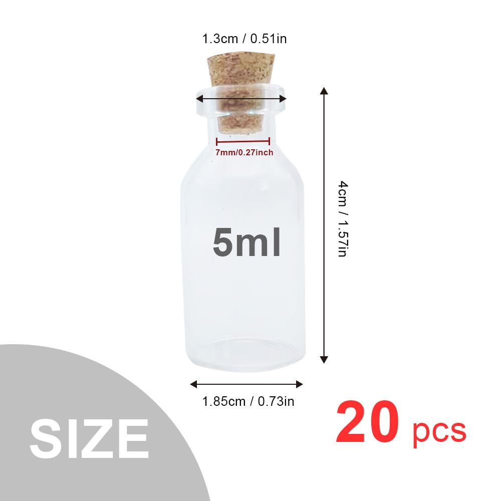 Acetiti 30 Pezzi 25ml Barattolini Vetro Piccoli con Tappo Sughero, Mini Vasetti Vetro Piccoli Porta Spezie Ermetici Bottiglie Messaggi barattoli per incantesimi per fai da te Matrimonio Decorazione