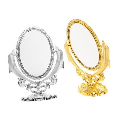 FRCOLOR 2Pcs Vintage Double Sided Makeup Mirror Elegant Tabletop