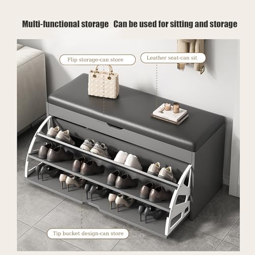 Banc de rangement chaussures à 3 tiroirs abattants pour petit meuble entrée - 2