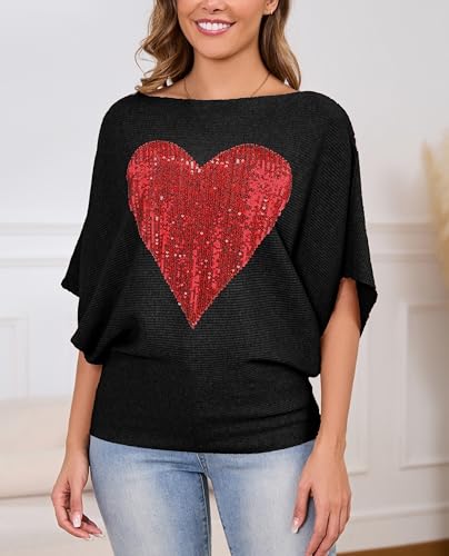 Image of MAKARTHY Womens Batwing Sleeves Knitted Dolman Pullovers Boat Neck Tops Sweatershirts