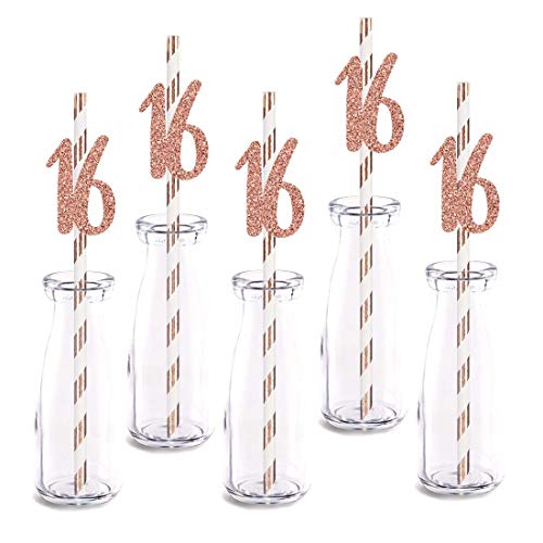 Pitillos decorativos con números y brillo oro rosa 24 pzas miniatura 1