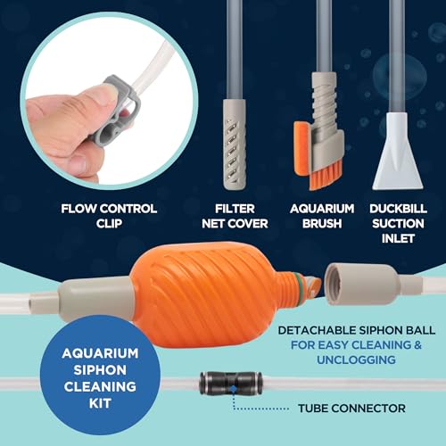 Image of Aquarium Siphon Vacuum & Water Changer Kit with Multi-Head Attachments | Includes Gravel Cleaner, Debris Filter, Brush and Sponge for Effortless Cleaning & Water Changes | Ideal for Tanks Up to 10 Gal