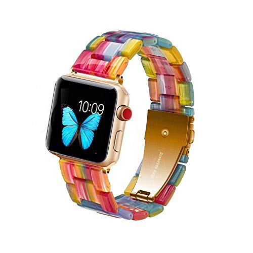 Black Friday - 40% OFF Yujieyi Compatible with Apple Watch Band 38mm 40mm Fashion Wristbands Womens Men's for iWatch Resin Strap Bracelet Metal Stainless Steel Clasp, Series 5 4 3 2 1 (Rainbow, 38mm/40mm)