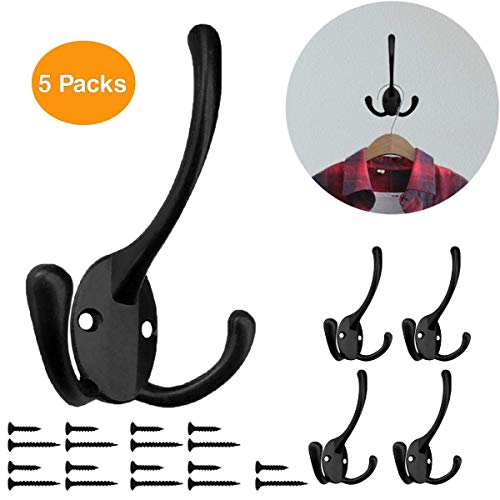 Wall Mounted Coat Hooks 5 Pack Heavy Duty Black Hardware Robe Hooks Decorative For Single Hanging Coats Towel Cubicle Classroom Kitchen Bath Backpack Hat Hook #TOP1