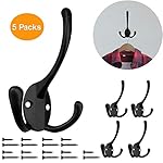 Wall Mounted Coat Hooks 5 Pack Heavy Duty Black Hardware Robe Hooks Decorative for Single Hanging Coats Towel Cubicle Classroom Kitchen Bath Backpack Hat Hook - Image 2