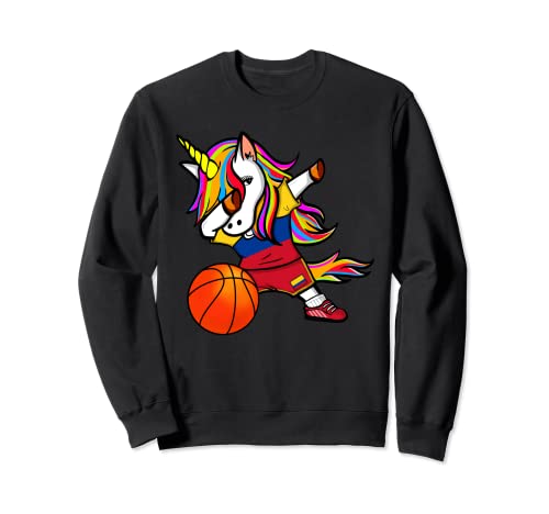 Funny Dabbing Unicorn Colombia Basketball - Colombian Flag Sweatshirt, Black